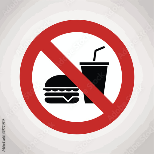 No food or drinks allowed sign with burger and beverage icons