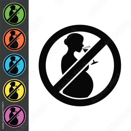 No alcohol for pregnant women sign silhouette with multiple color options