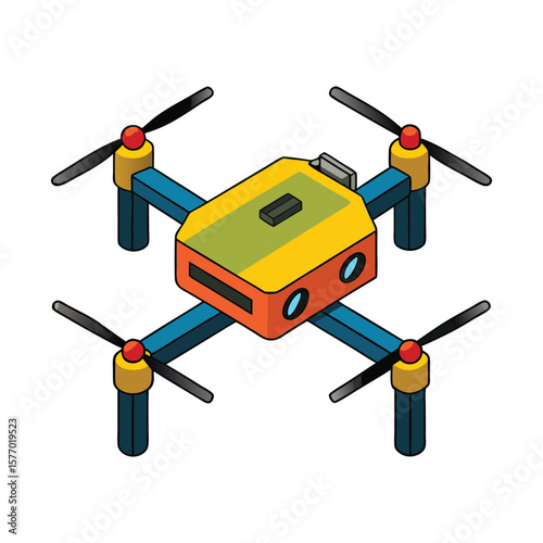 Colorful quadcopter drone with camera and propellers