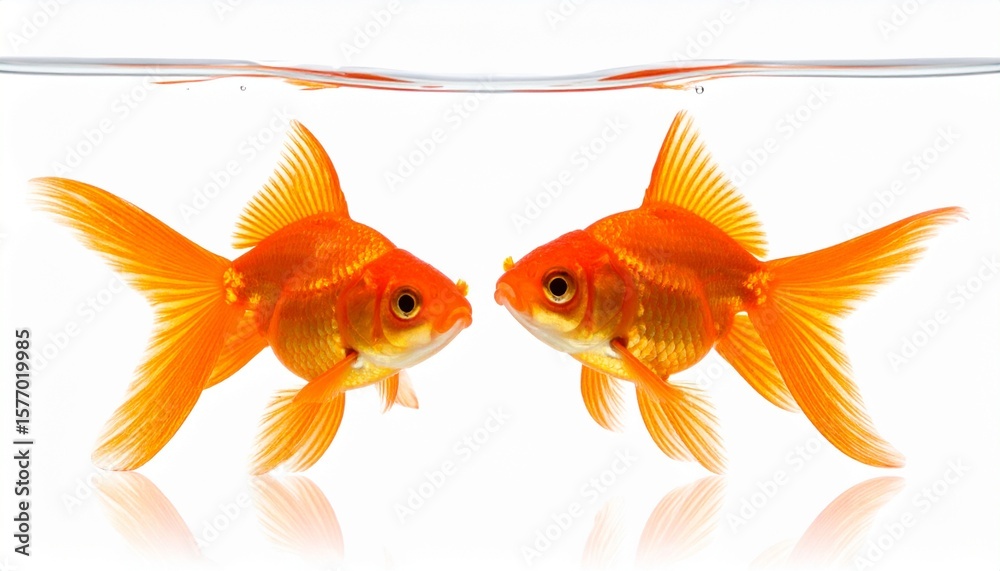 Fototapeta premium Two Golden Fish Facing Each Other in Water.