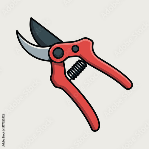 Red garden pruning shears with metal blades and spring mechanism