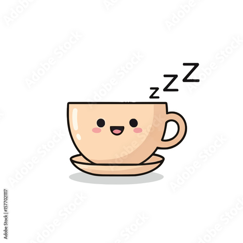cup of coffee with heart Cute Kawaii Icon Set of Adorable Cartoon with Cheerful Expressions | Flat Design Vector Illustration