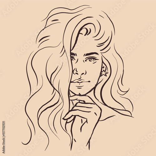woman with long hair posing vector for illustration card decoration