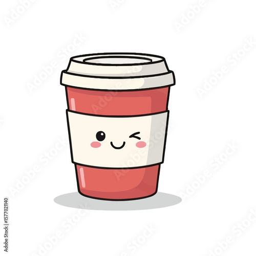 cup of coffee cup Cute Kawaii Icon Set of Adorable Cartoon with Cheerful Expressions | Flat Design Vector Illustration
