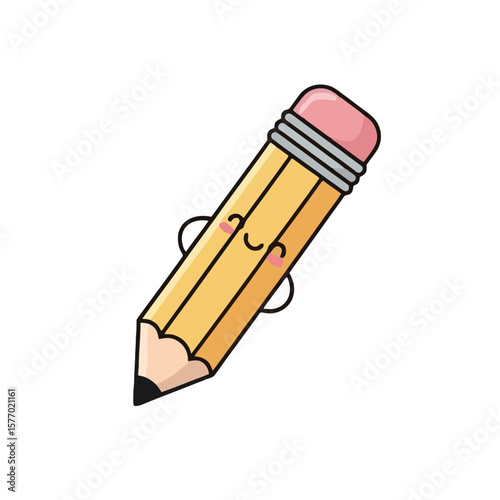 pencil with eraser Cute Kawaii Icon Set of Adorable Cartoon with Cheerful Expressions | Flat Design Vector Illustration
