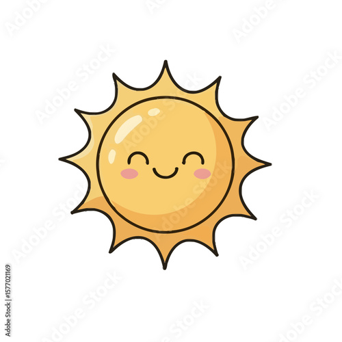 Cute Kawaii Icon Set of Adorable Cartoon with Cheerful Expressions | Flat Design Vector Illustration sun cartoon character