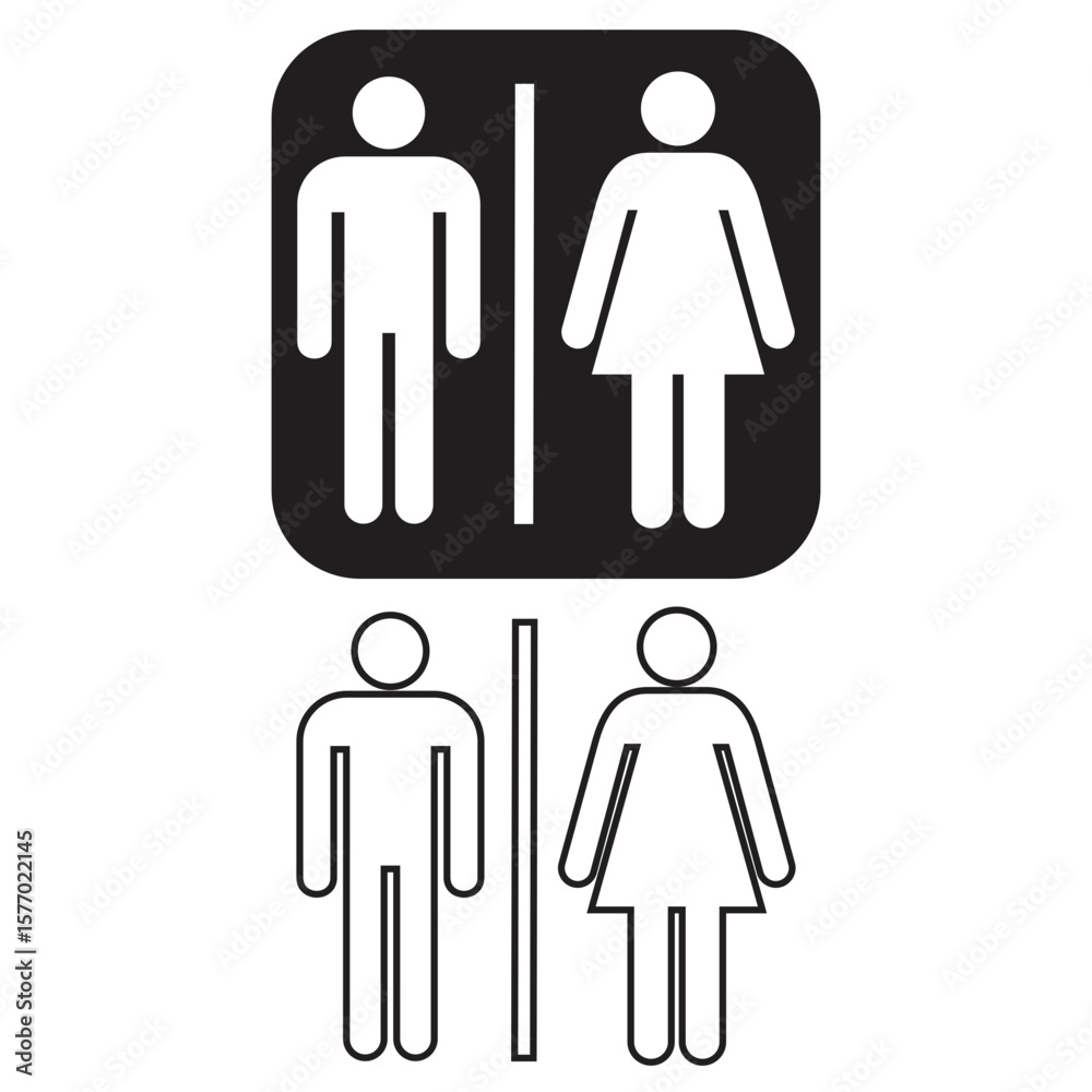 Restroom sign features male and female symbols for public convenience Restroom sign features male and female symbols for public convenience