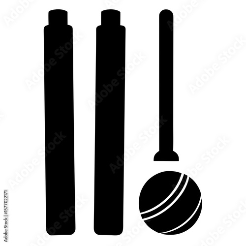 Cricket wickets and ball silhouette sport game