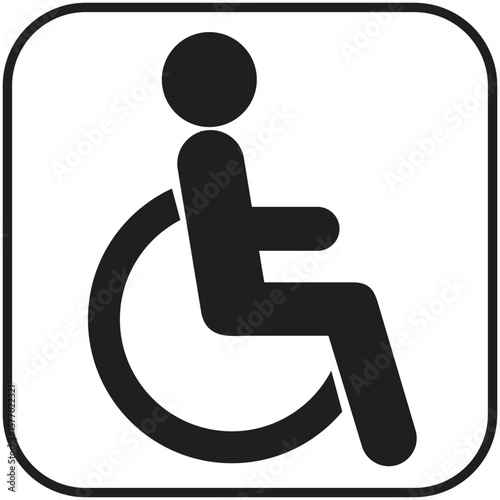 Black and white graphic shows a wheelchair accessibility symbol.