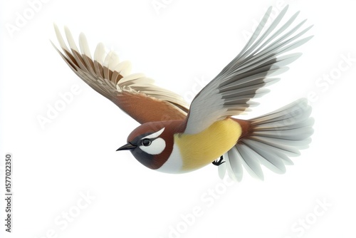 Lark soaring at dawn 3d render cartoon character on white background