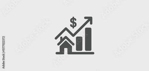 Real estate growth chart with dollar sign and upward trend arrow