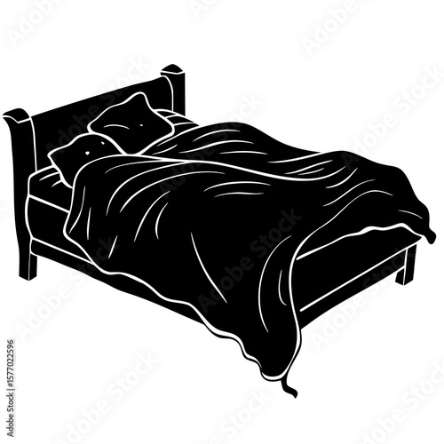 Messy bed with pillows and blanket interior