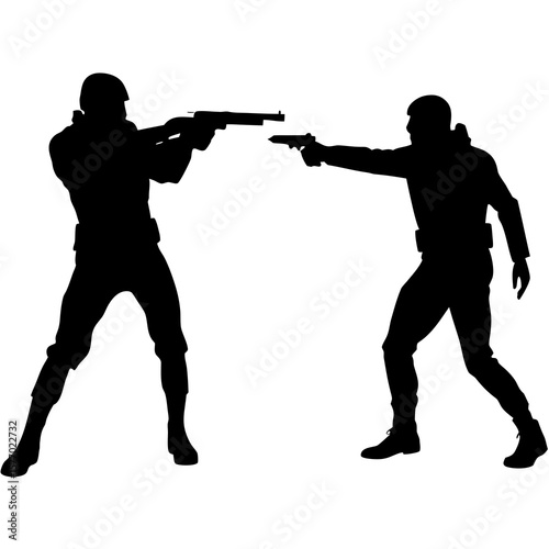 Soldiers aiming weapons confrontation guns