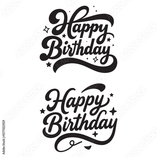 
A black and white poster with a happy birthday written on it

