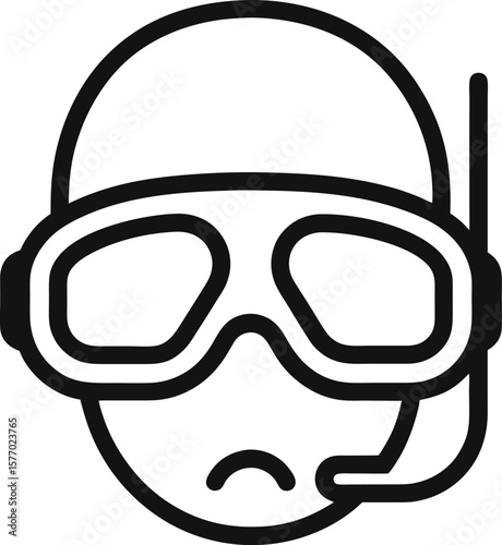 Black outline vector icon of snorkeling mask on white background.
