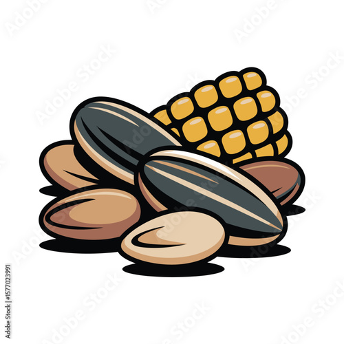 Pile of sunflower seeds and corn kernels a healthy snack illustration