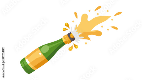 Celebration champagne bottle popping vector illustration for party event and festive occasion design element
