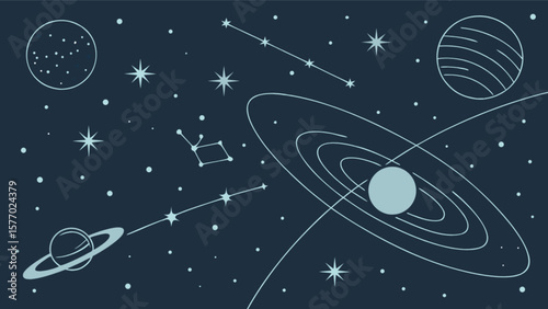 Explore the universe: vector illustration of planets, stars, constellations and space objects in the sky