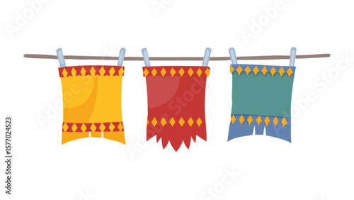 Laundry day colorful clothesline with hanging clothes and clothespins vector illustration design