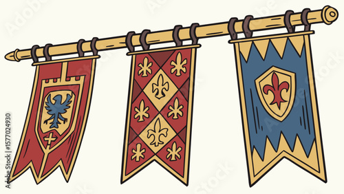 Medieval banners and flags vector illustration for heraldry and historical design elements and decoration