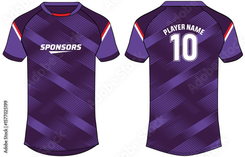 Sports jersey t shirt design flat sketch vector illustration, Abstract pattern Raglan Round neck tees football jersey concept with front and back view for Cricket, soccer, Volleyball, Rugby jersey kit