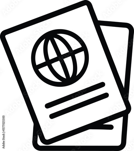Black outline vector icon of passport on white background.
