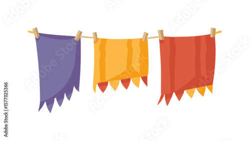 Colorful laundry drying on clothesline vector illustration for home decor and design projects idea concept