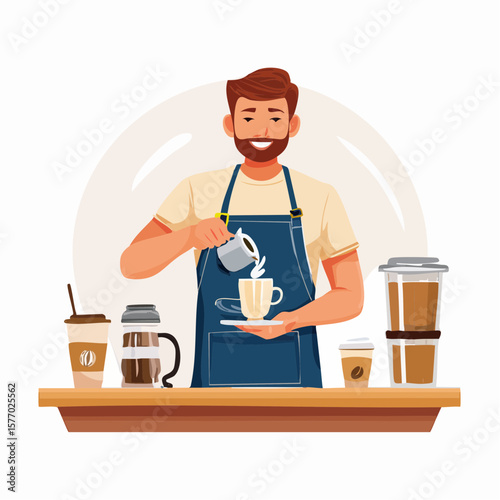 Barista skillfully preparing a takeaway latte with intricate art