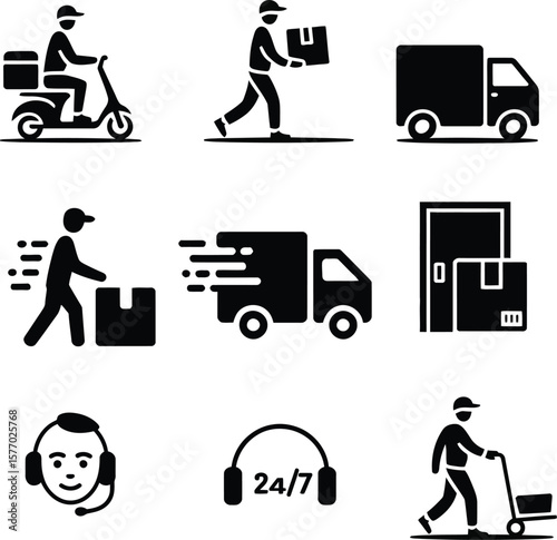 Complete Logistics Icon Set – Delivery, Support & Parcel Pack