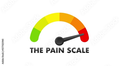 Pain scale indicator with colorful segmented gauge showing increasing levels
