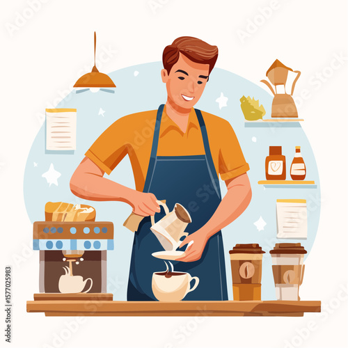 Barista skillfully preparing a takeaway latte with intricate art