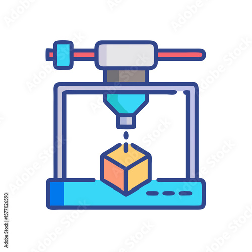 Modern 3d printer creating a cube object with a nozzle and filament