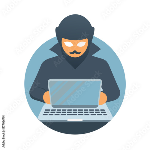 Anonymous hacker wearing a mask and hood using a laptop computer