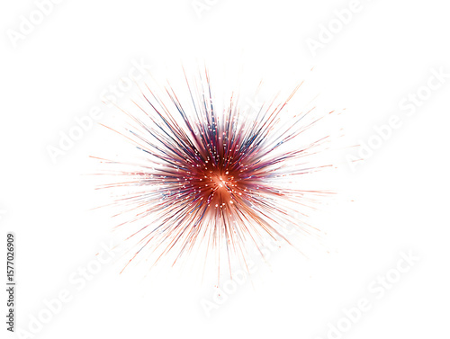 Exploding fireworks starburst with red and white streaks isolated on transparent background