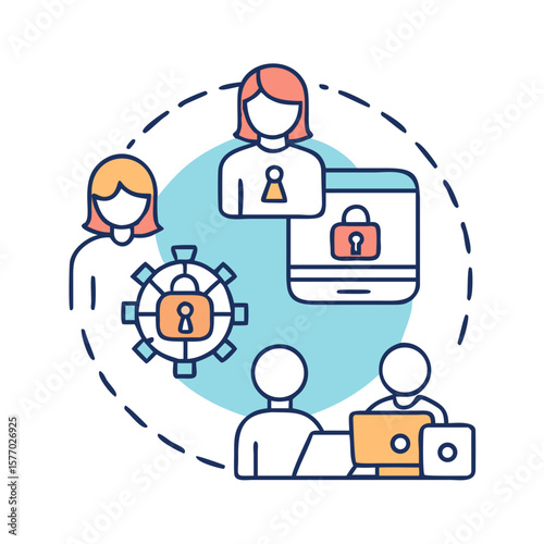 Teamwork and digital security concept illustration