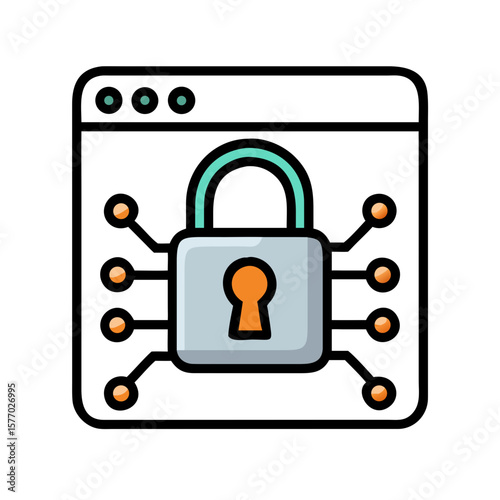 Digital security padlock icon with data points