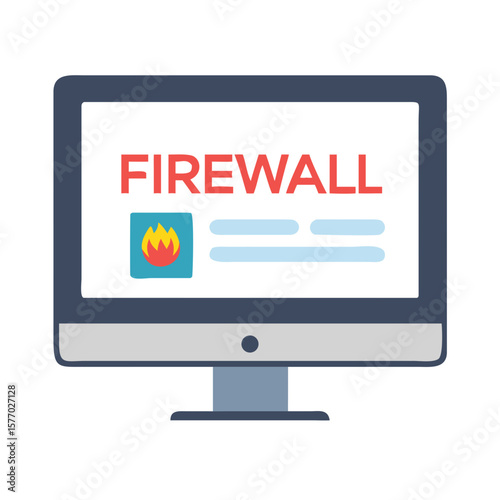 Computer screen displaying the word firewall with a flame icon