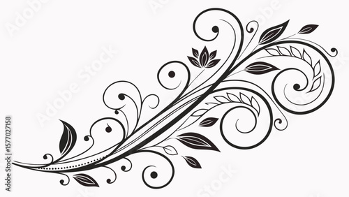 Elegant floral design with swirls and leaves in black and white for decoration purposes only