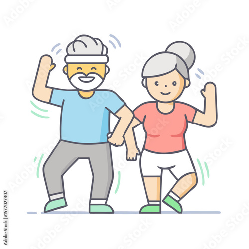 Happy senior couple exercising together and dancing