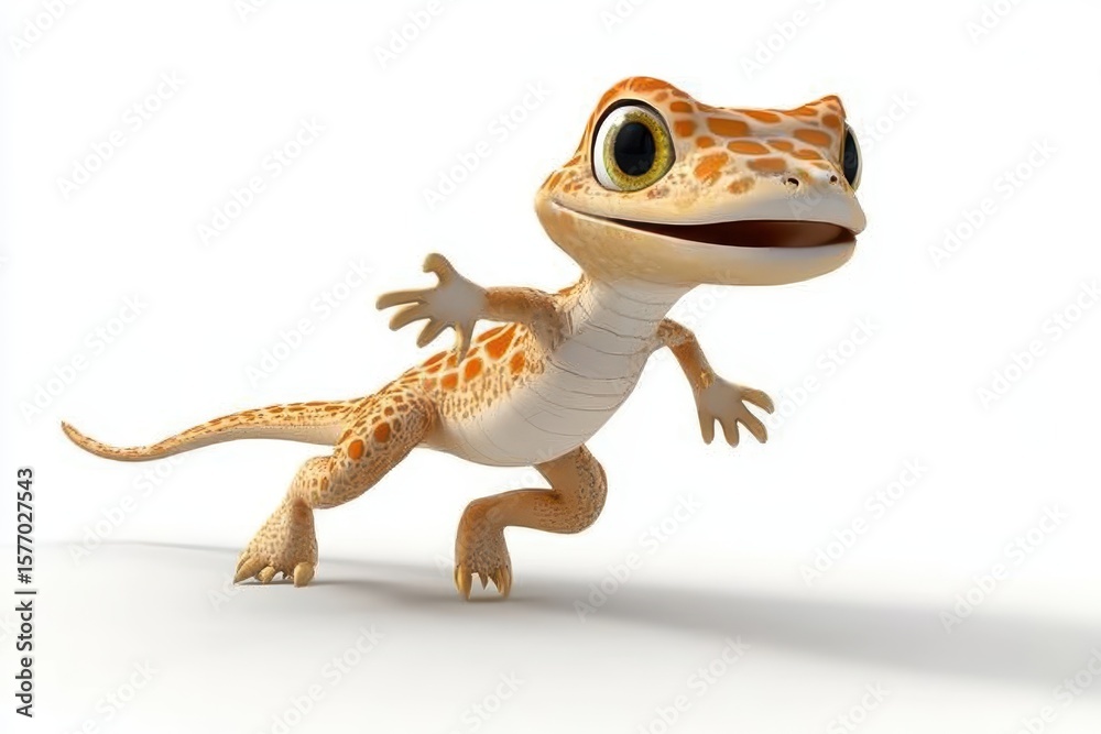 Lizard running on sand 3d cartoon character on white background Lizard running on sand 3d cartoon character on white background