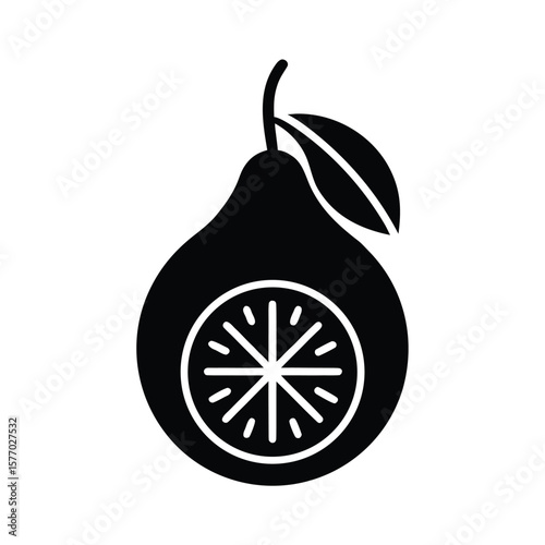 Guava Outlined In Bold Vector Illustration