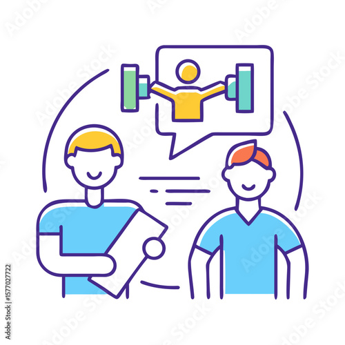 Personal trainer discussing workout plan with client illustration