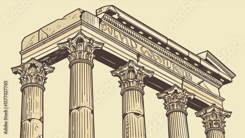 Illustration of temple of juno columns architecture ancient roman greek historical landmark drawing sketch art