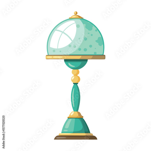 Ornate teal and gold table lamp with glass dome