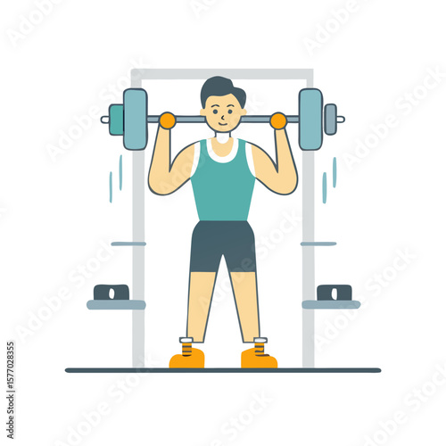 Man performing barbell squats in a gym