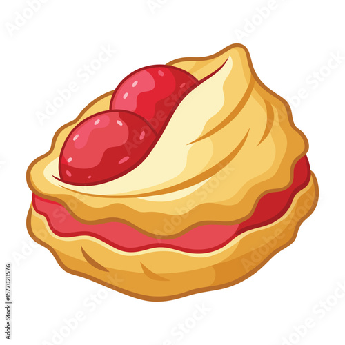 Sweet pastry with red berries and cream filling