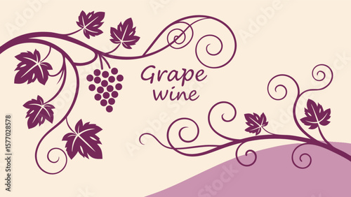 Grapevine wine design vector illustration for winery logo and labels with leaves and swirls decorative art