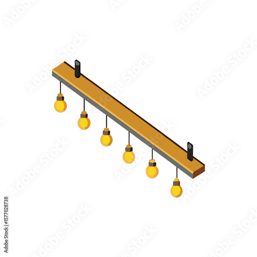 Modern wooden bar chandelier with multiple yellow pendant lights