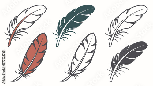 Collection of colorful feather illustrations for art design and native american culture themed projects vector
