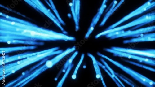 A radiant blue abstract background with an explosion of light, stars, and glowing rays creates a bright, energetic space pattern